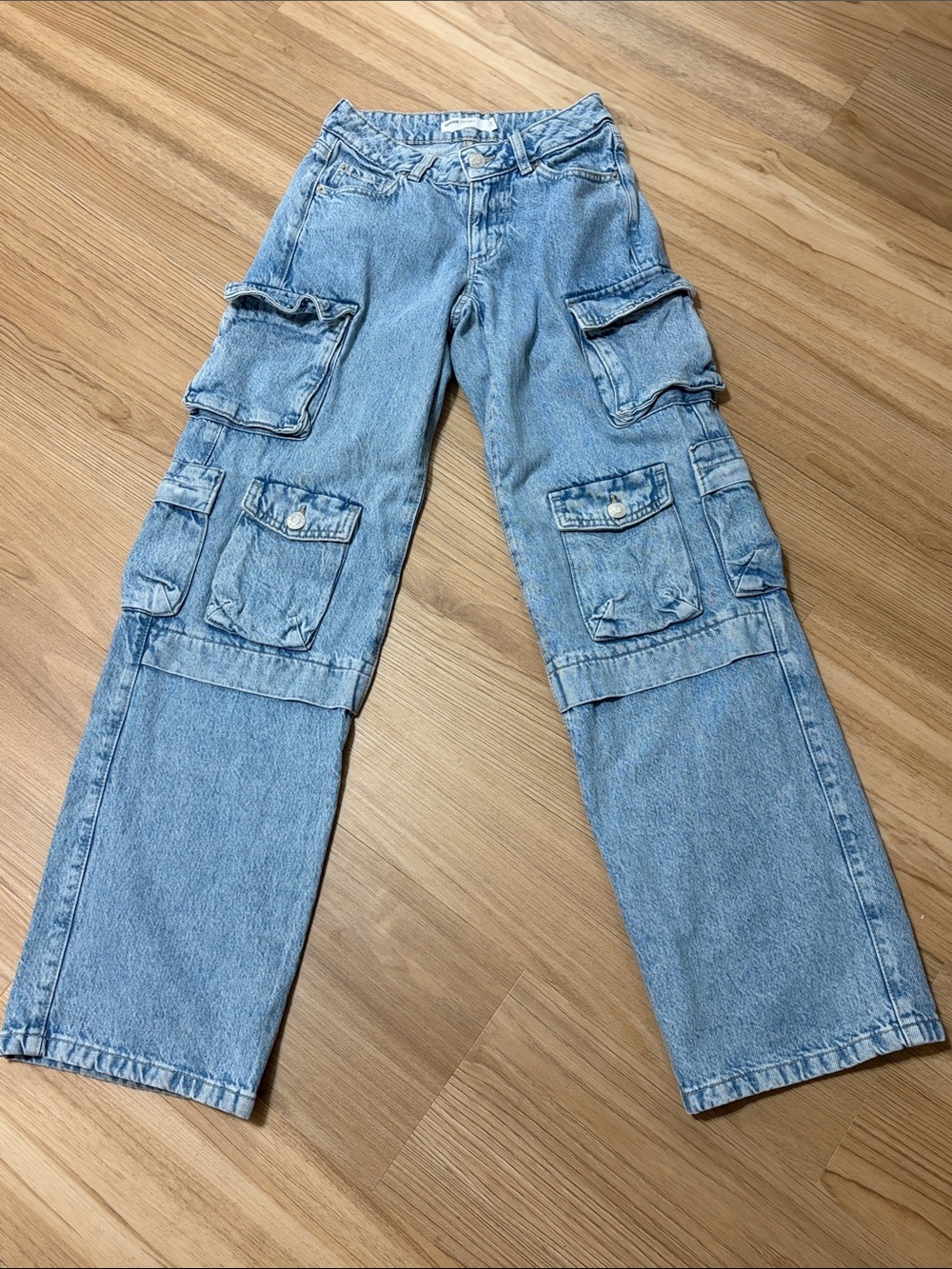 Garage Light Wash Wide Leg Cargo Jeans Multi Pocket Size 00 / 23